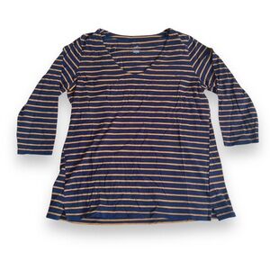 Navy and orange striped 3/4 sleeve shirt